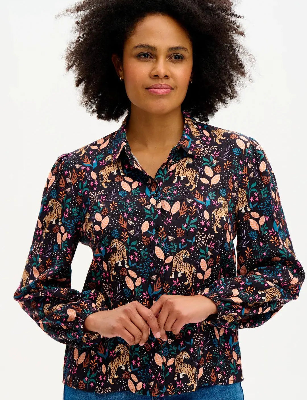 Camisa Liza Black/Multi Jungle Tigers - ECRU