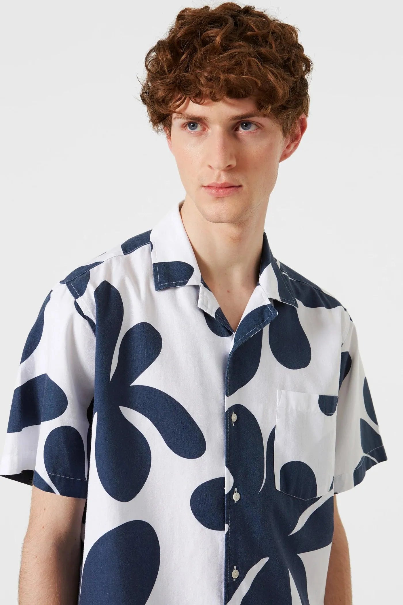 Camisa Manga Corta Alice Printed Navy - ECRU