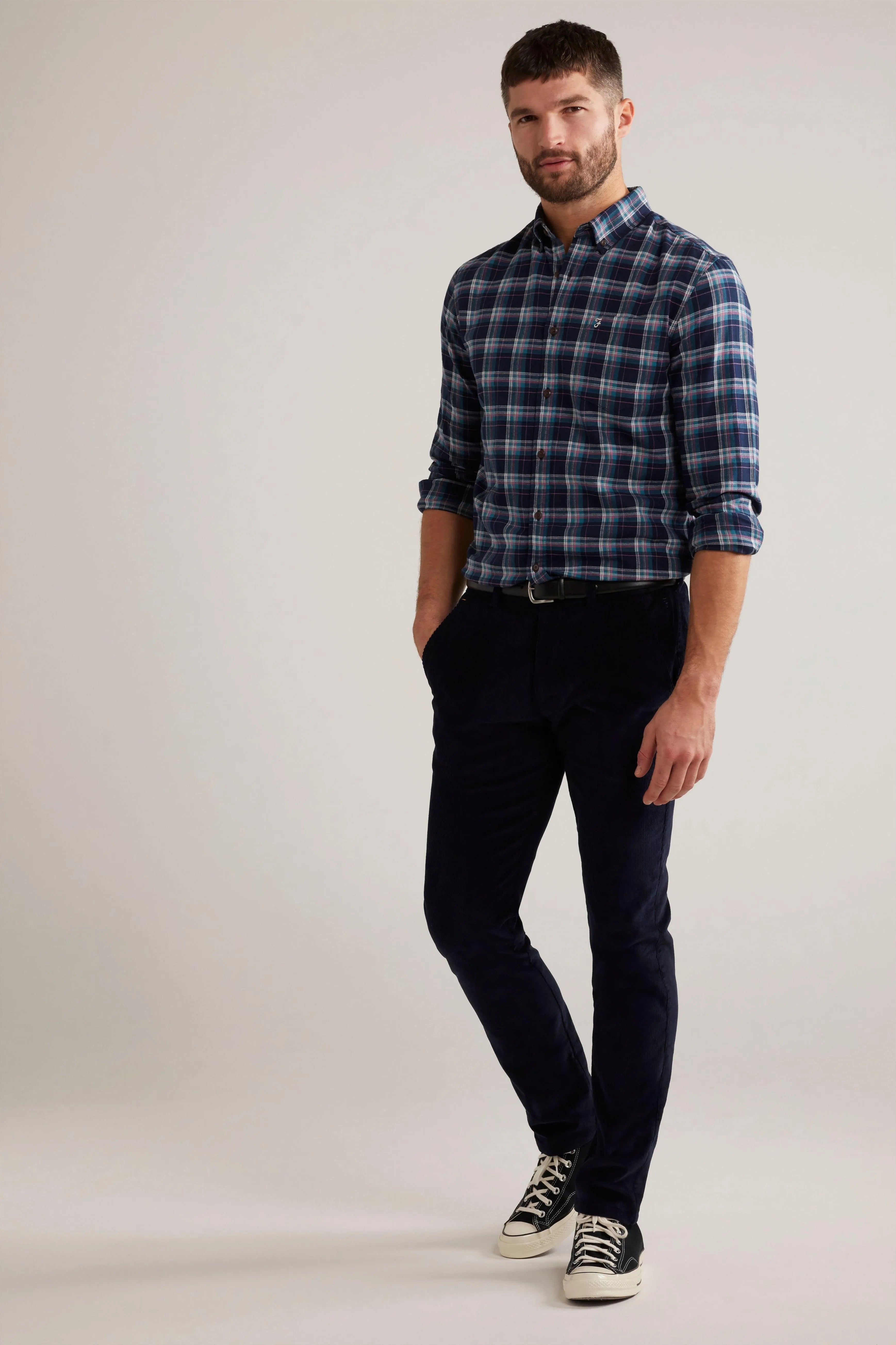 Camisa Manga Larga Lewis Cuadros Yale - ECRU