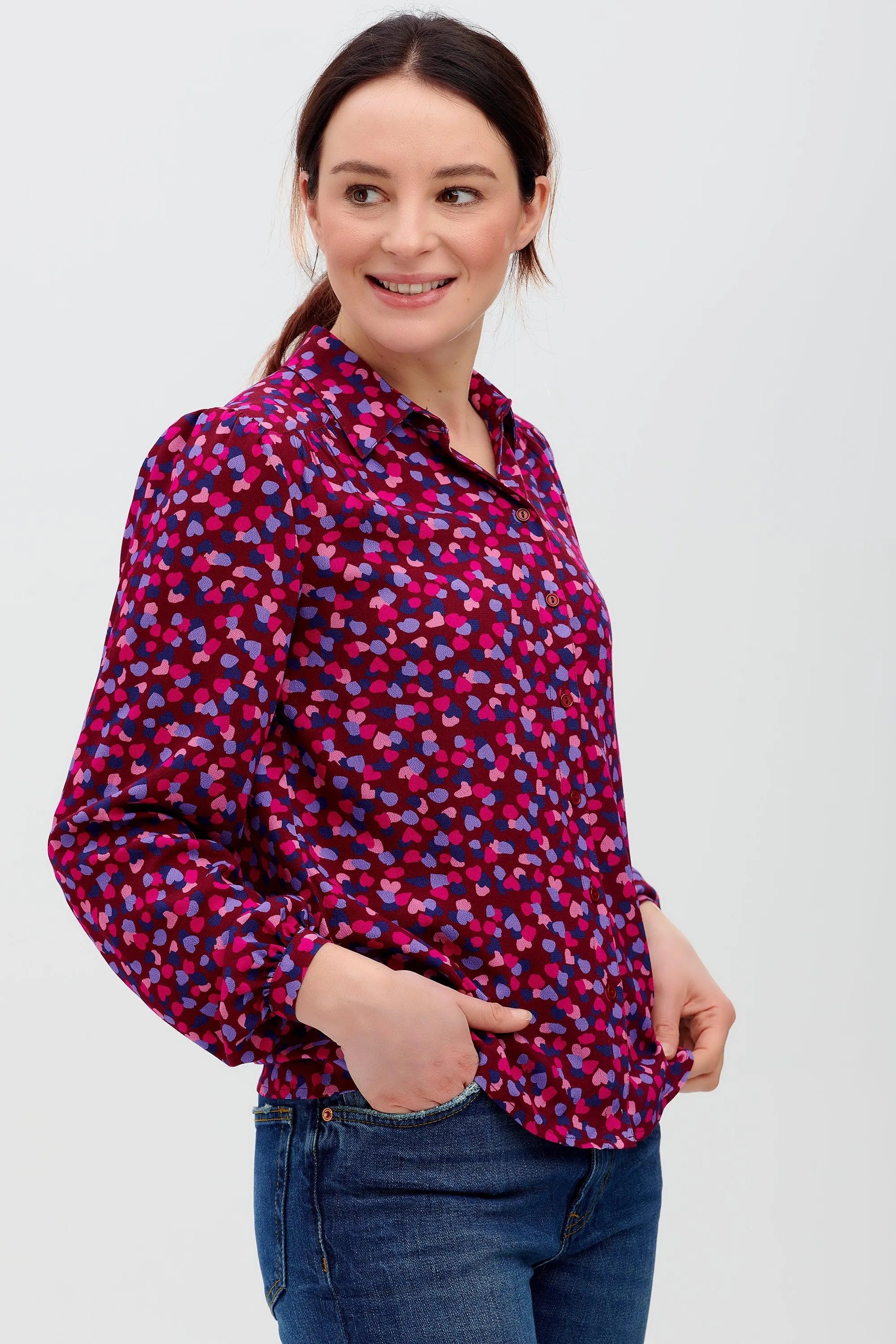 Camisa Queenie Burdeos pétalos de confeti - ECRU