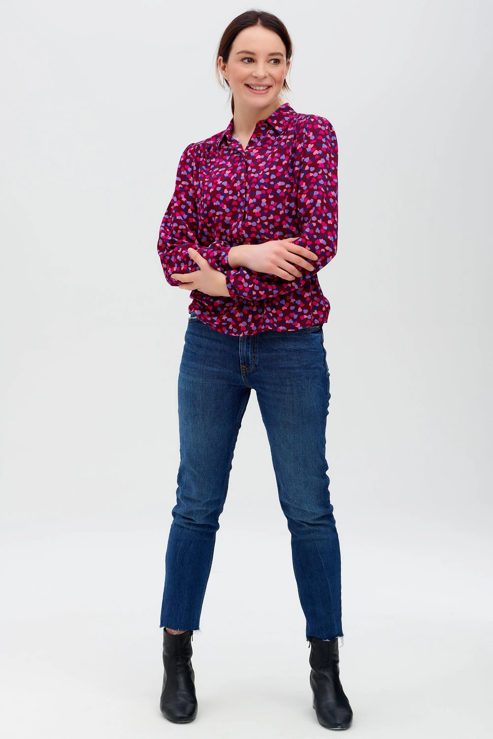 Camisa Queenie Burdeos pétalos de confeti - ECRU