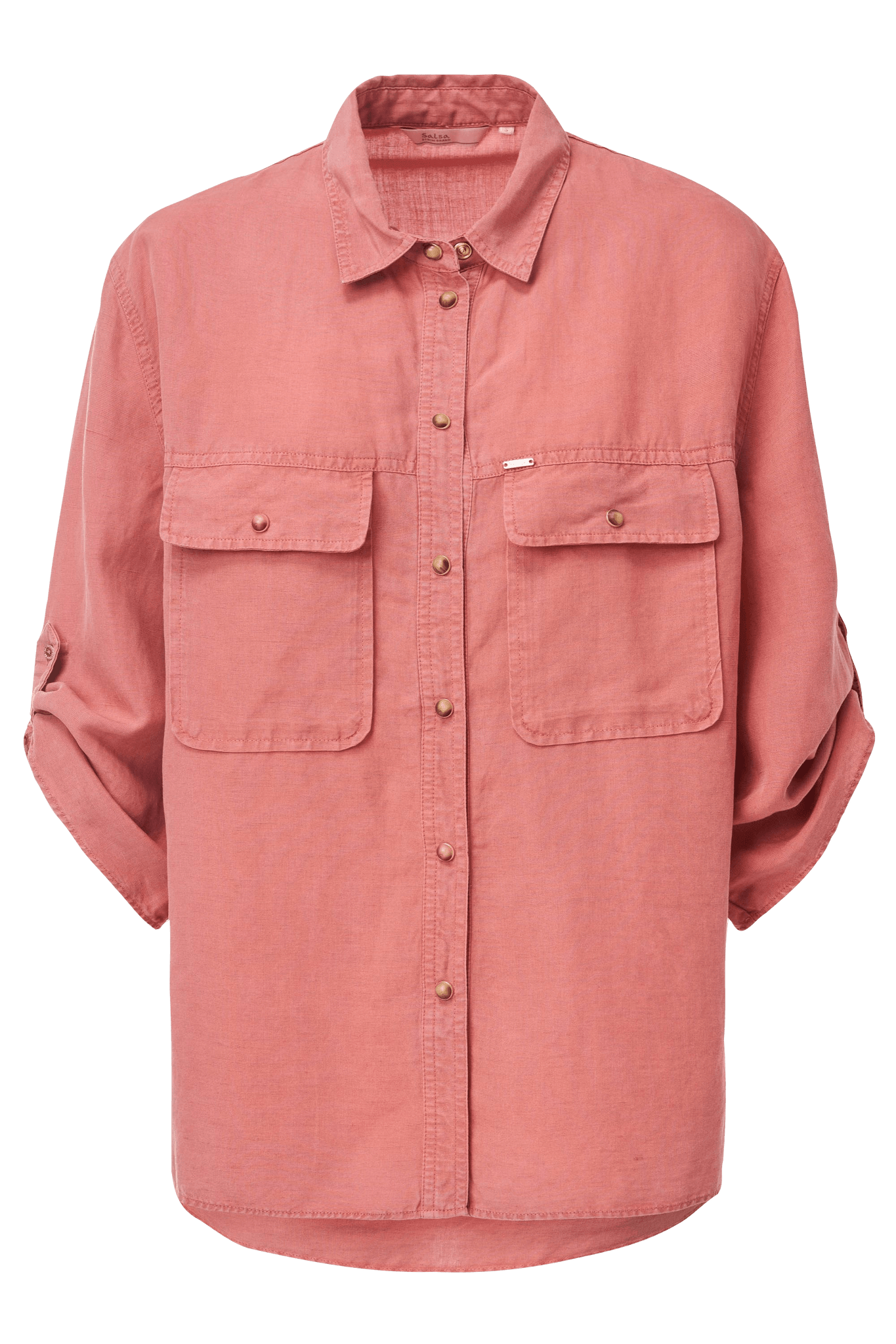 Camisa rosa de tencel con bolsillos - ECRU