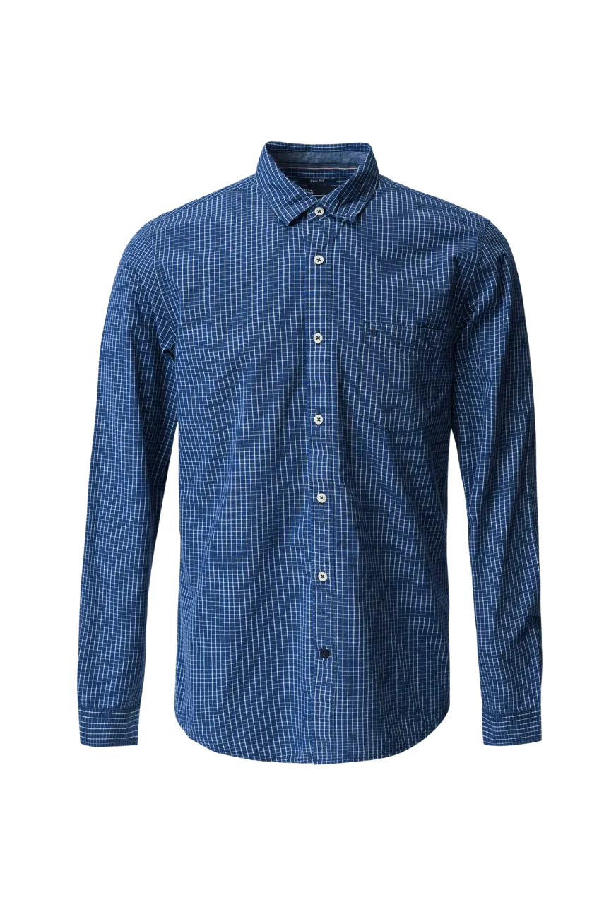 Camisa Salsa Jeans de Hombre Manga Larga de Cuadros Azul - ECRU