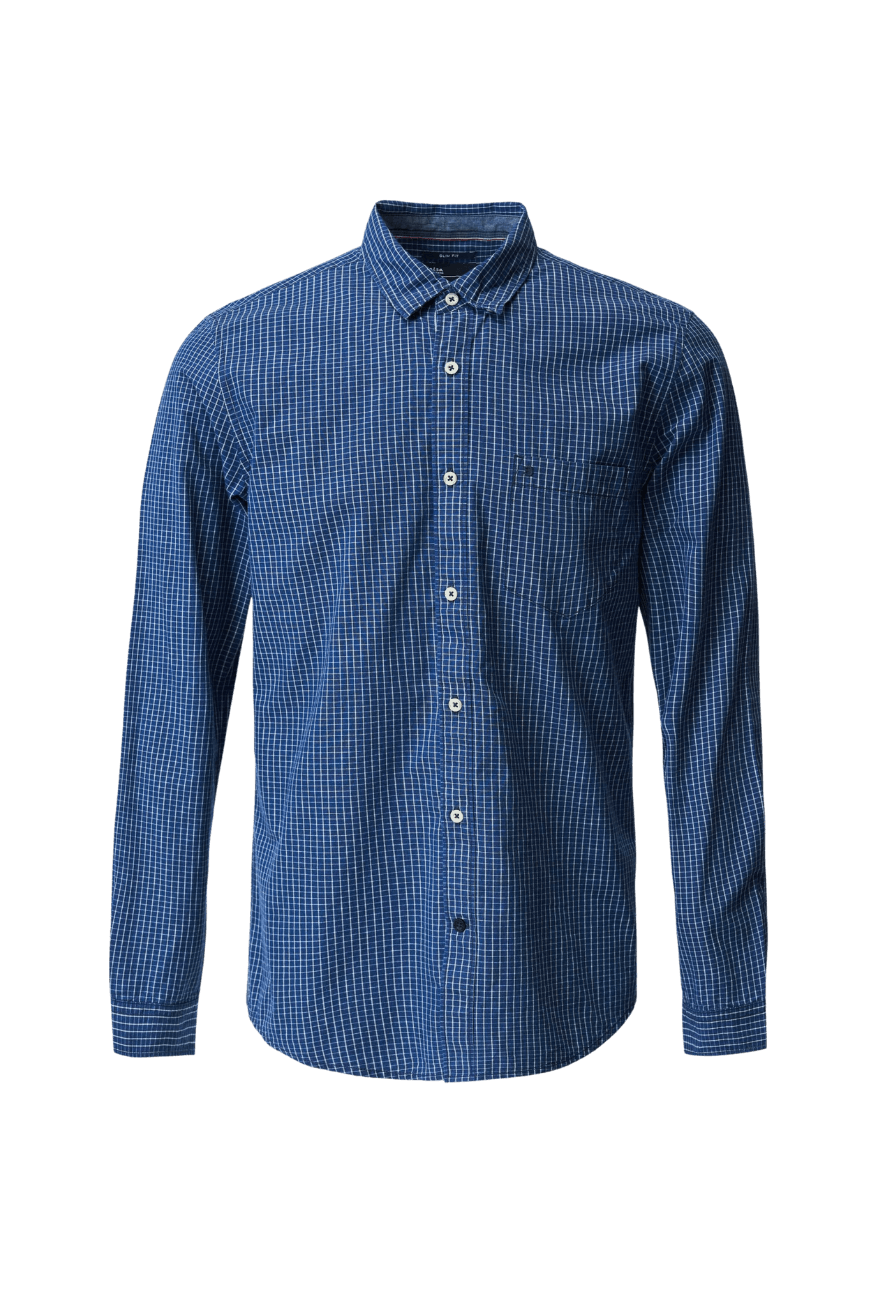 Camisa Salsa Jeans de Hombre Manga Larga de Cuadros Azul - ECRU