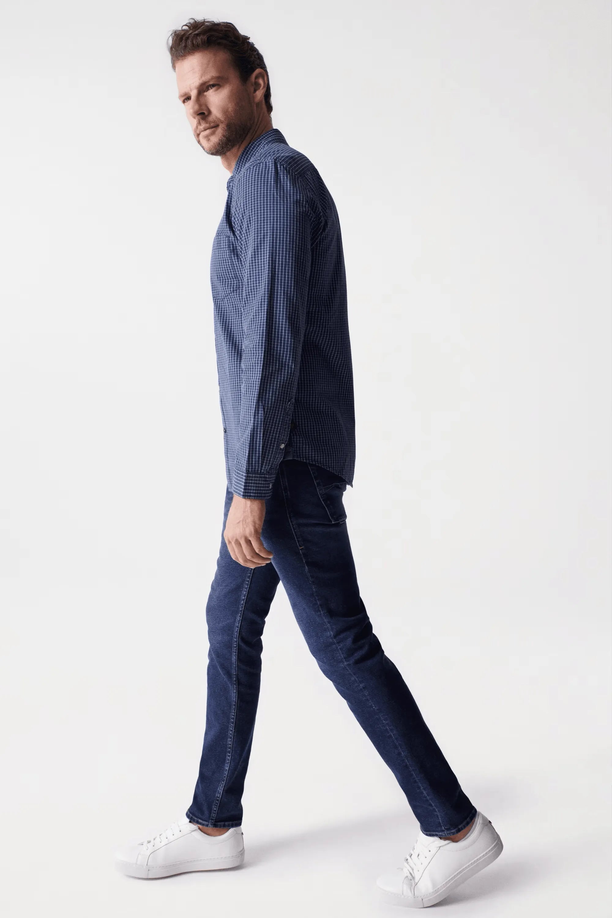 Camisa Salsa Jeans de Hombre Manga Larga de Cuadros Azul - ECRU