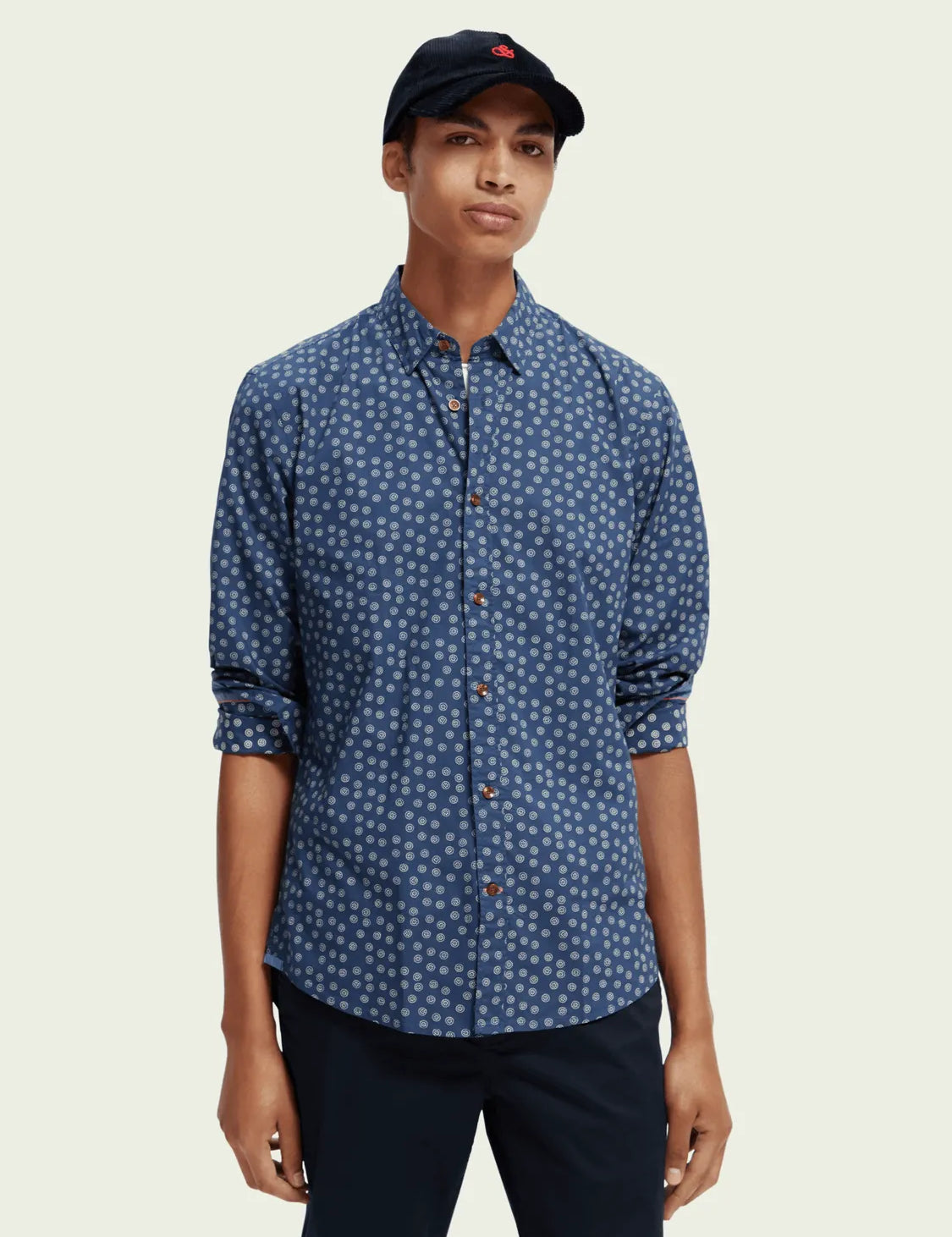 Camisa slim fit estampada en popelín - ECRU