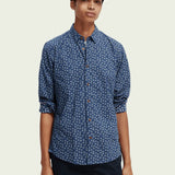 Camisa slim fit estampada en popelín - ECRU