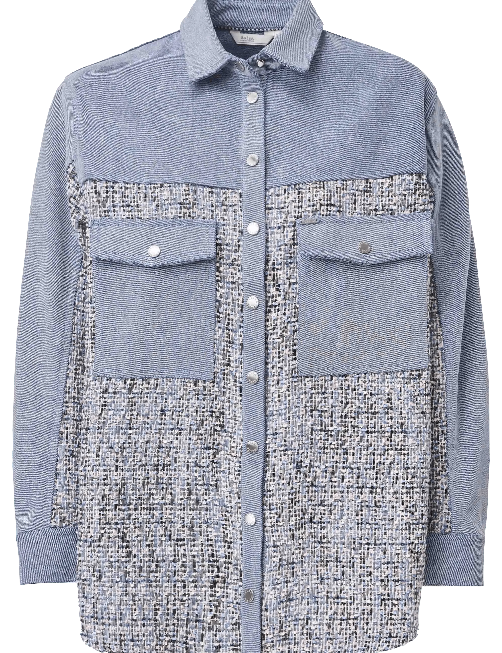 Camisa vaquera con mezcla de tweed - ECRU