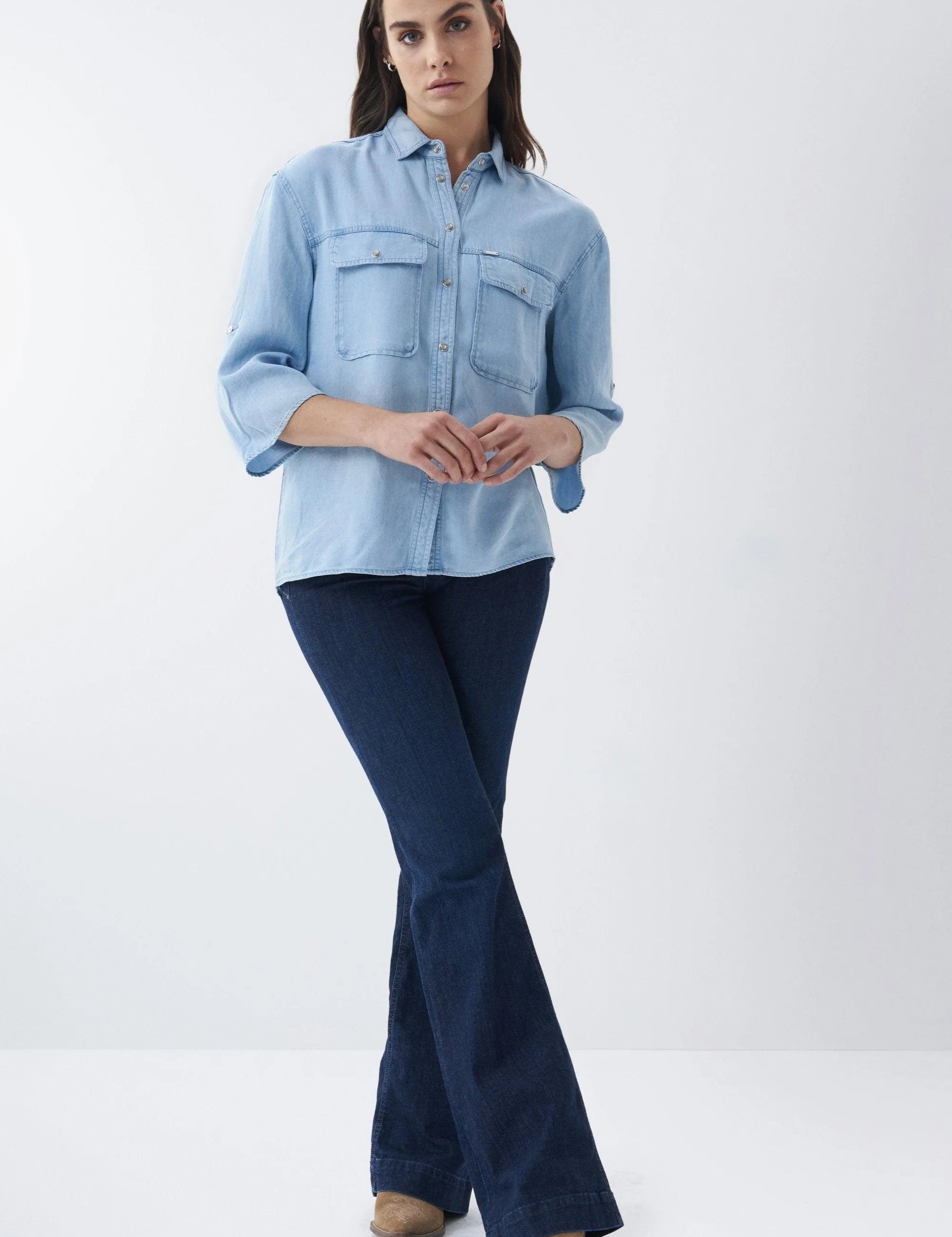 Camisa vaqueta de tencel con bolsillos - ECRU