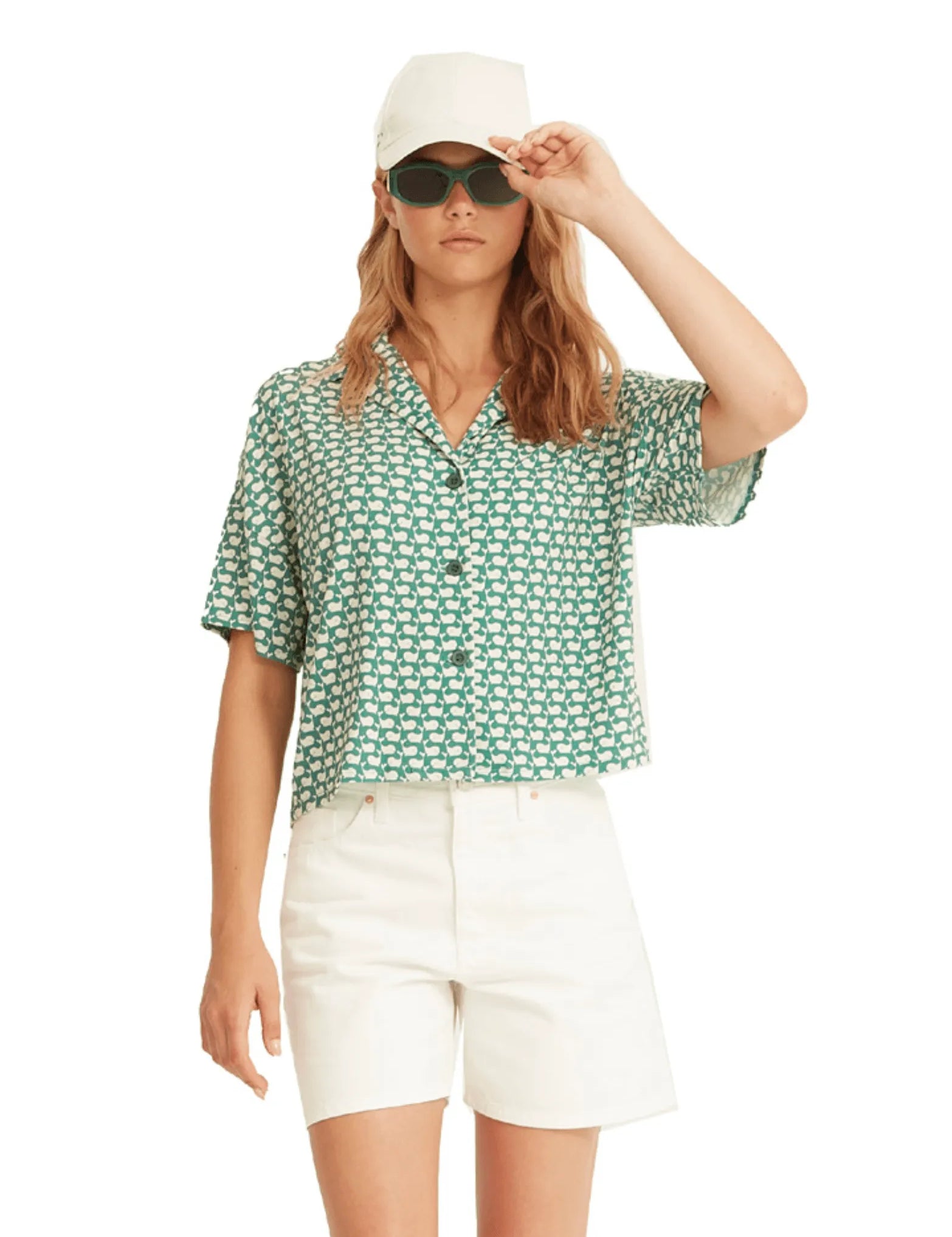 Camisa Xantik Cuello Abierto Whales - ECRU