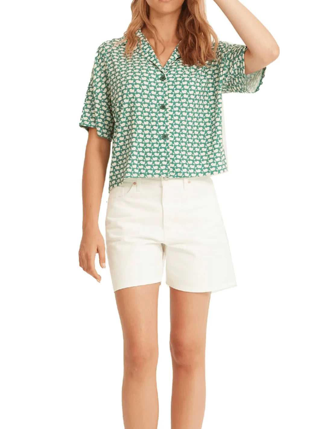 Camisa Xantik Cuello Abierto Whales - ECRU