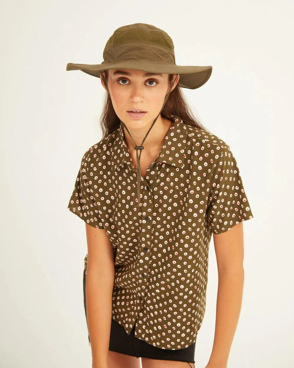 Camisa Xantik Manga Corta Kaki Dots - ECRU