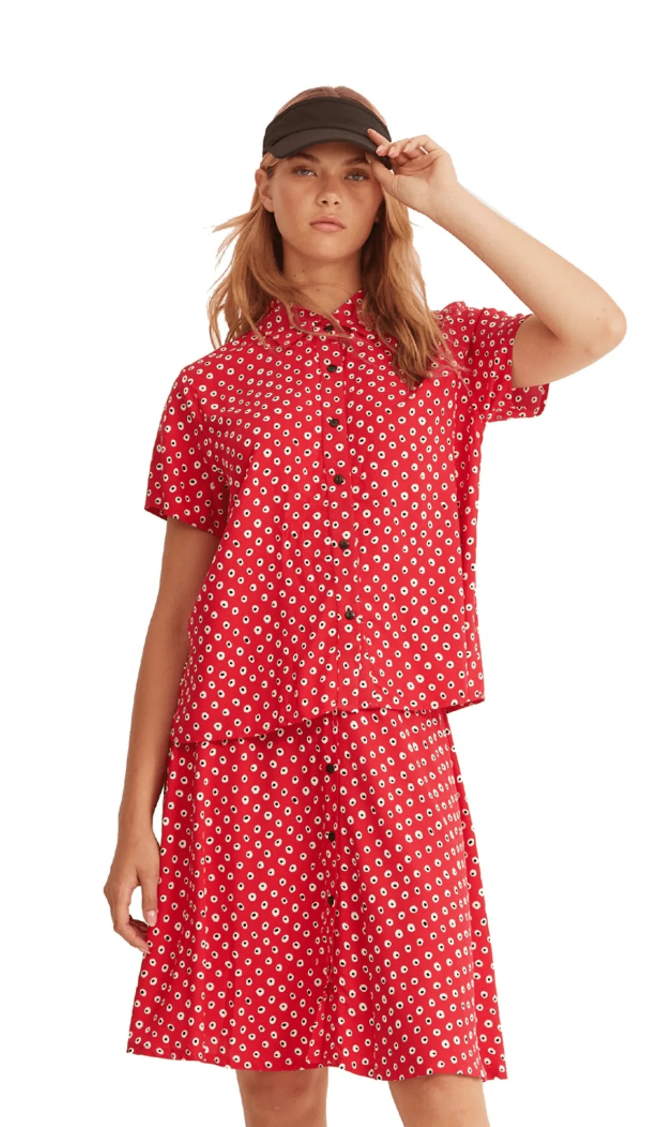Camisa Xantik Manga Corta Red Dots - ECRU