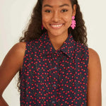 Camisa Xantik Tirantes Navy Cherries - ECRU