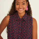 Camisa Xantik Tirantes Navy Cherries - ECRU