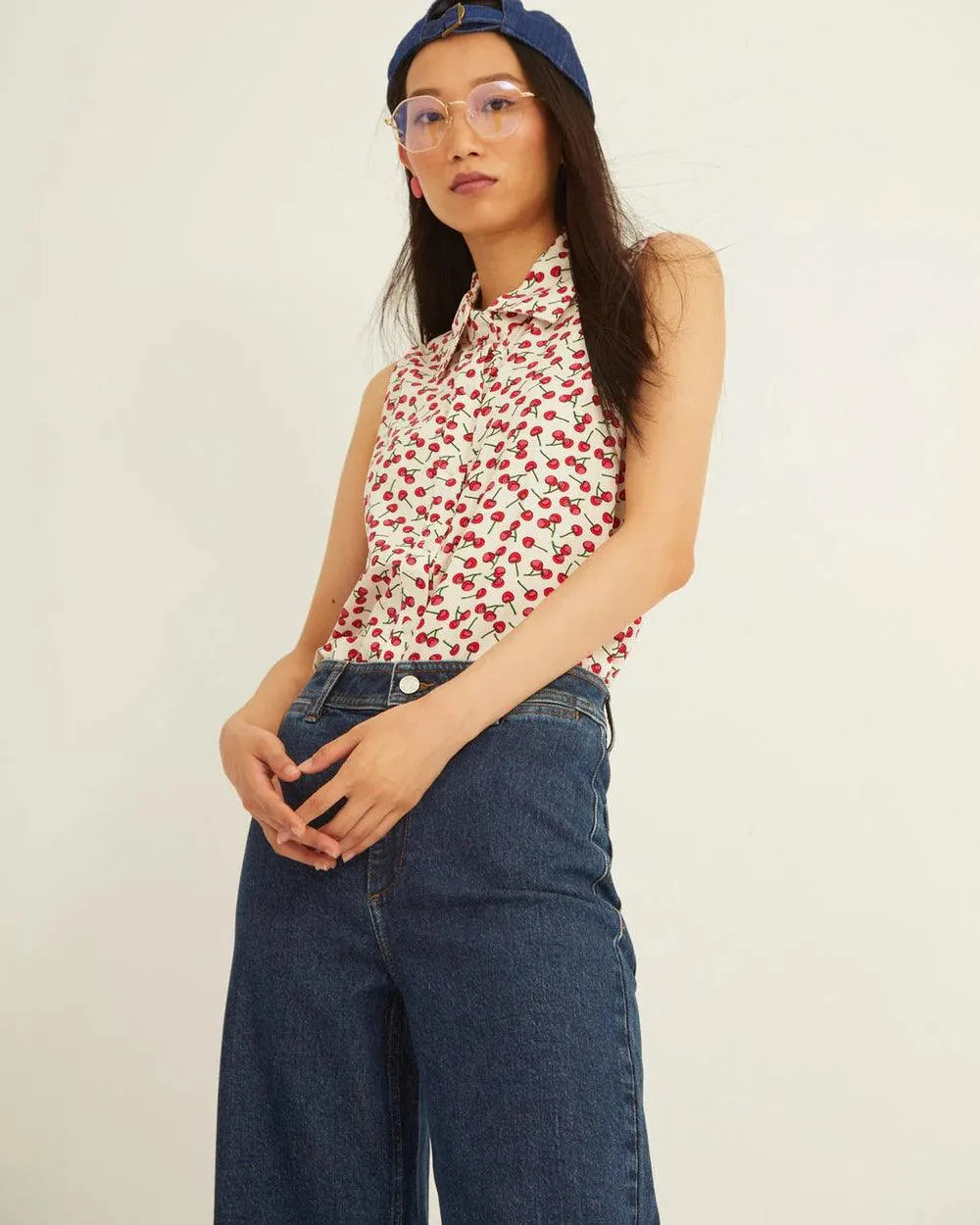 Camisa Xantik Tirantes White Cherries - ECRU