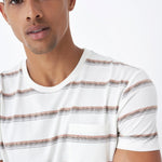 Camiseta a Rayas con Bolsillo Relieve - ECRU