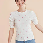 Camiseta Abullonada Corazones - ECRU