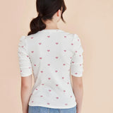 Camiseta Abullonada Corazones - ECRU