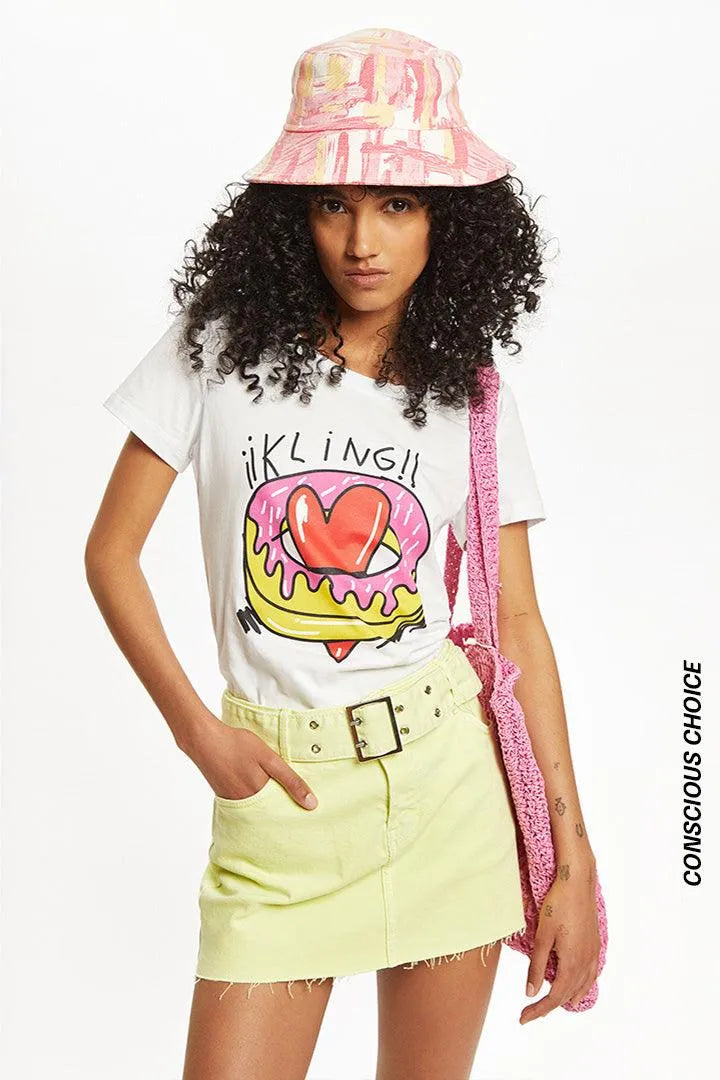 Camiseta algodón orgánico corazón Kling - ECRU