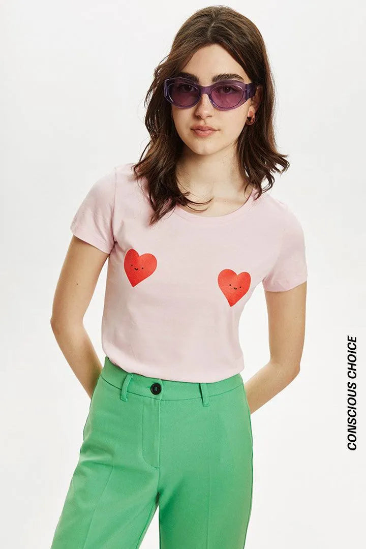 Camiseta algodón orgánico corazones - ECRU