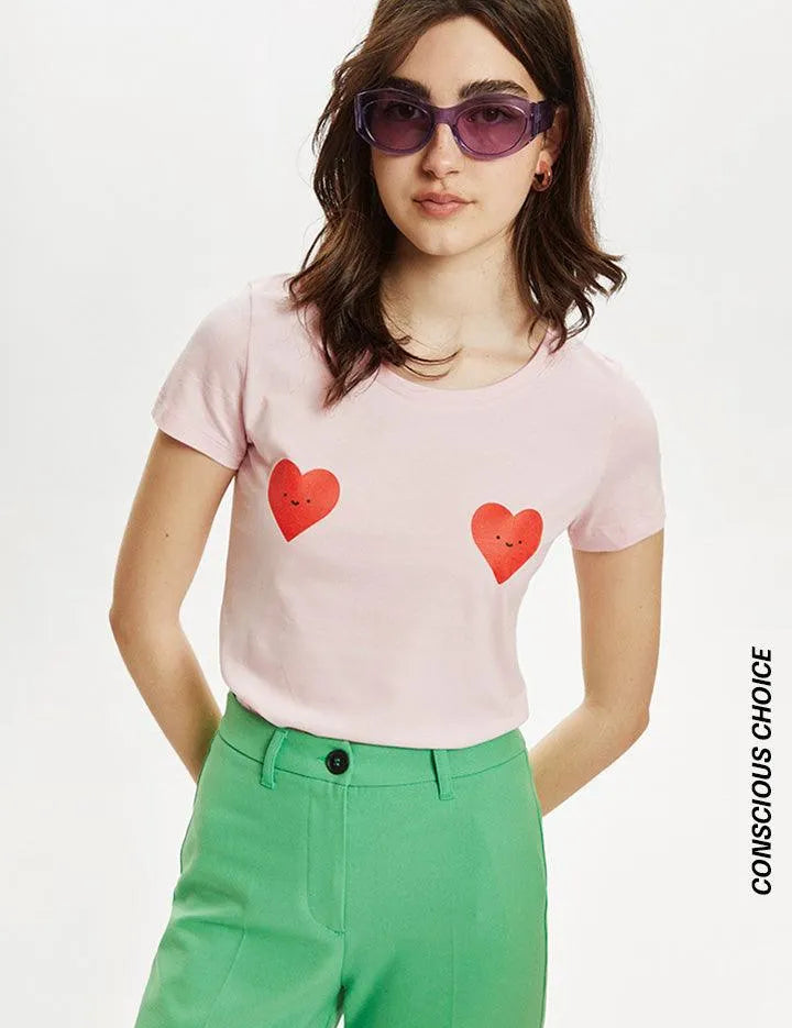 Camiseta algodón orgánico corazones - ECRU