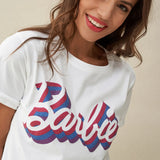 CAMISETA BARBIE CON LOGO Y BRILLANTINA - ECRU