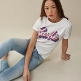 CAMISETA BARBIE CON LOGO Y BRILLANTINA - ECRU