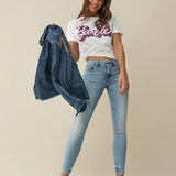 CAMISETA BARBIE CON LOGO Y BRILLANTINA - ECRU