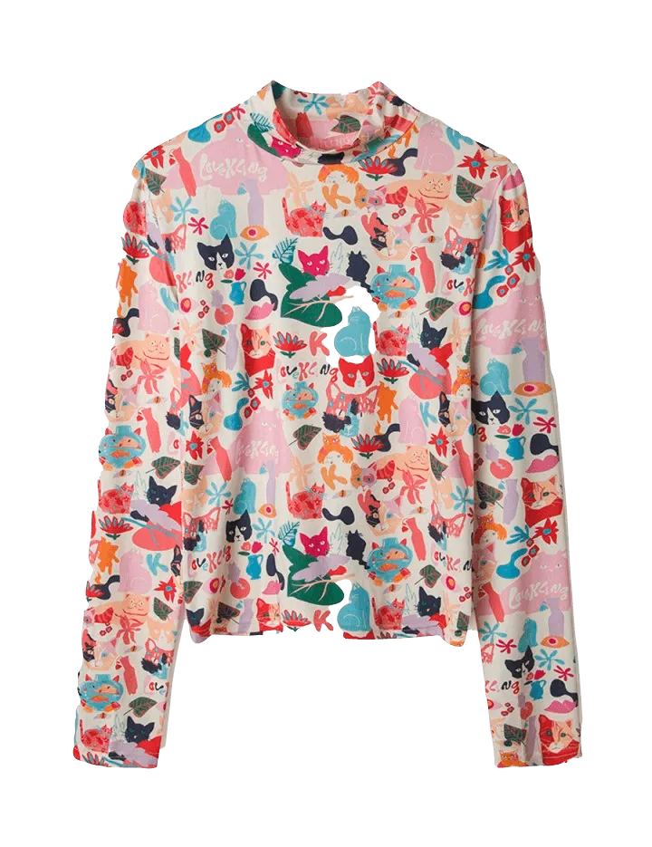 Camiseta Blanca Gatos - ECRU