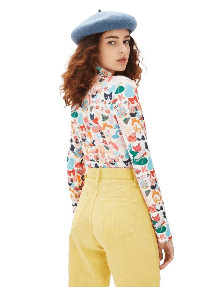 Camiseta Blanca Gatos - ECRU