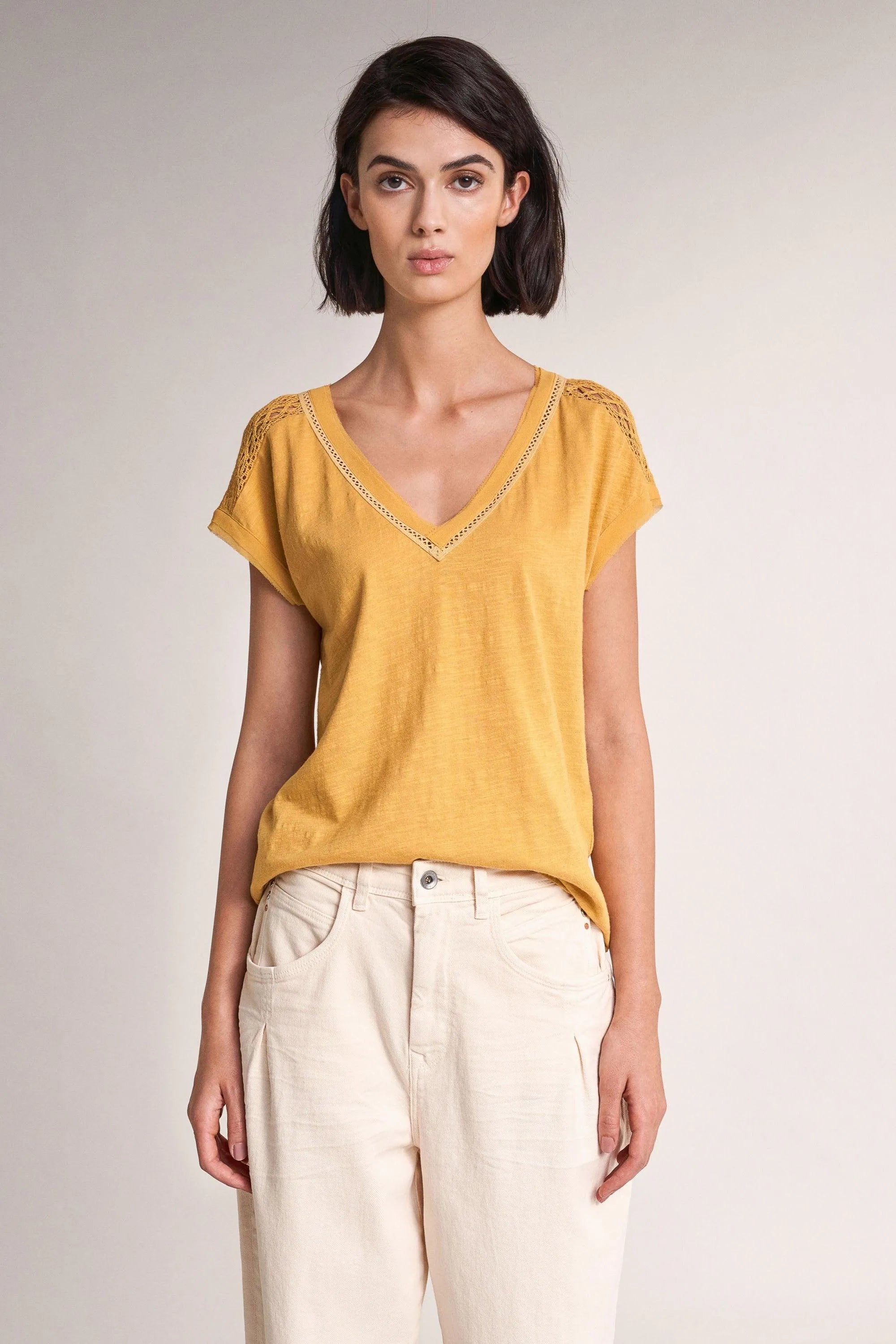 Camiseta con encaje - ECRU