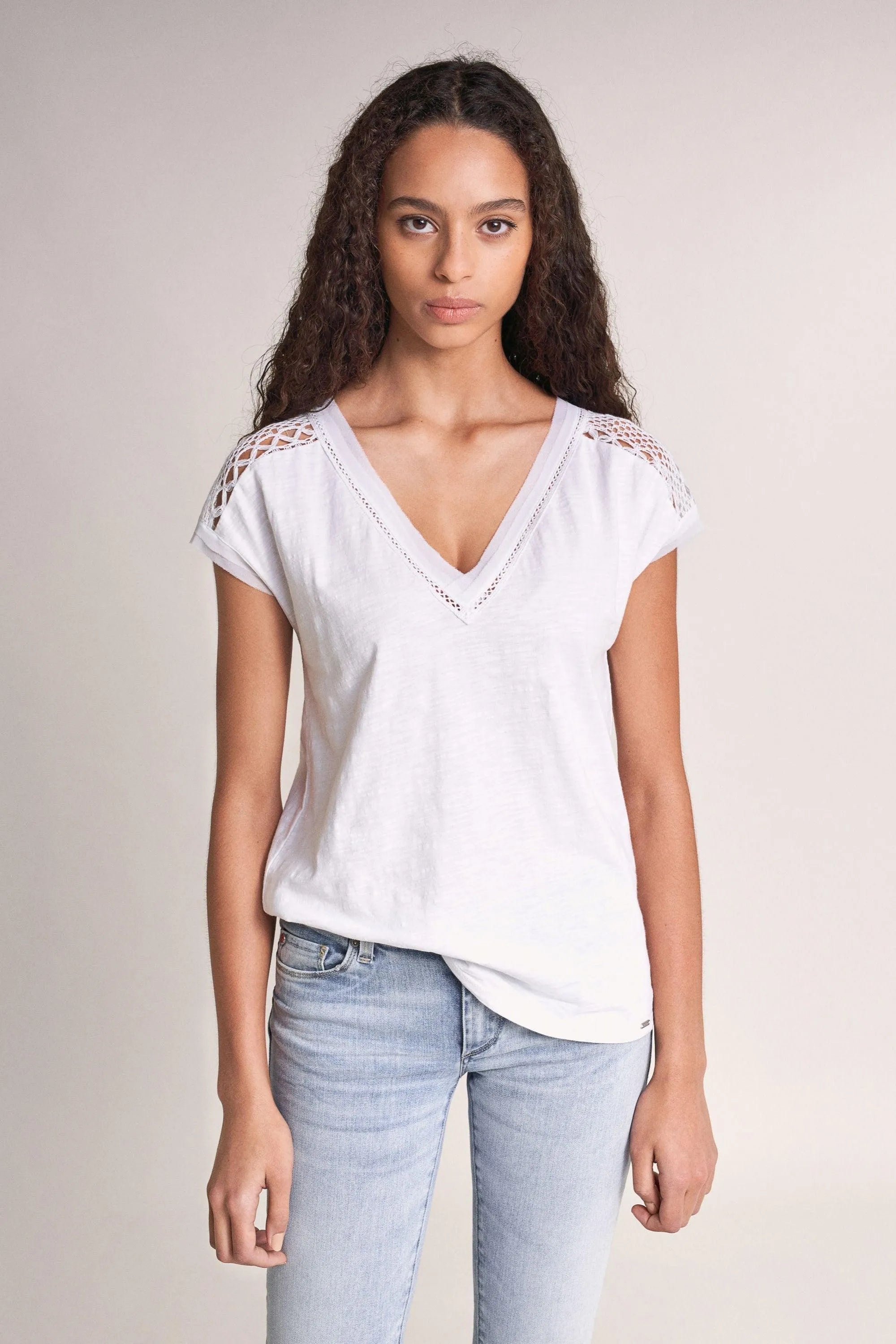 Camiseta con encaje - ECRU
