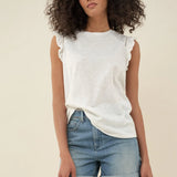 Camiseta con encaje y volantes en las mangas - ECRU