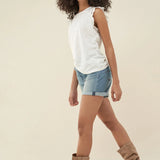 Camiseta con encaje y volantes en las mangas - ECRU