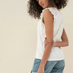 Camiseta con encaje y volantes en las mangas - ECRU