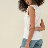 Camiseta con encaje y volantes en las mangas - ECRU
