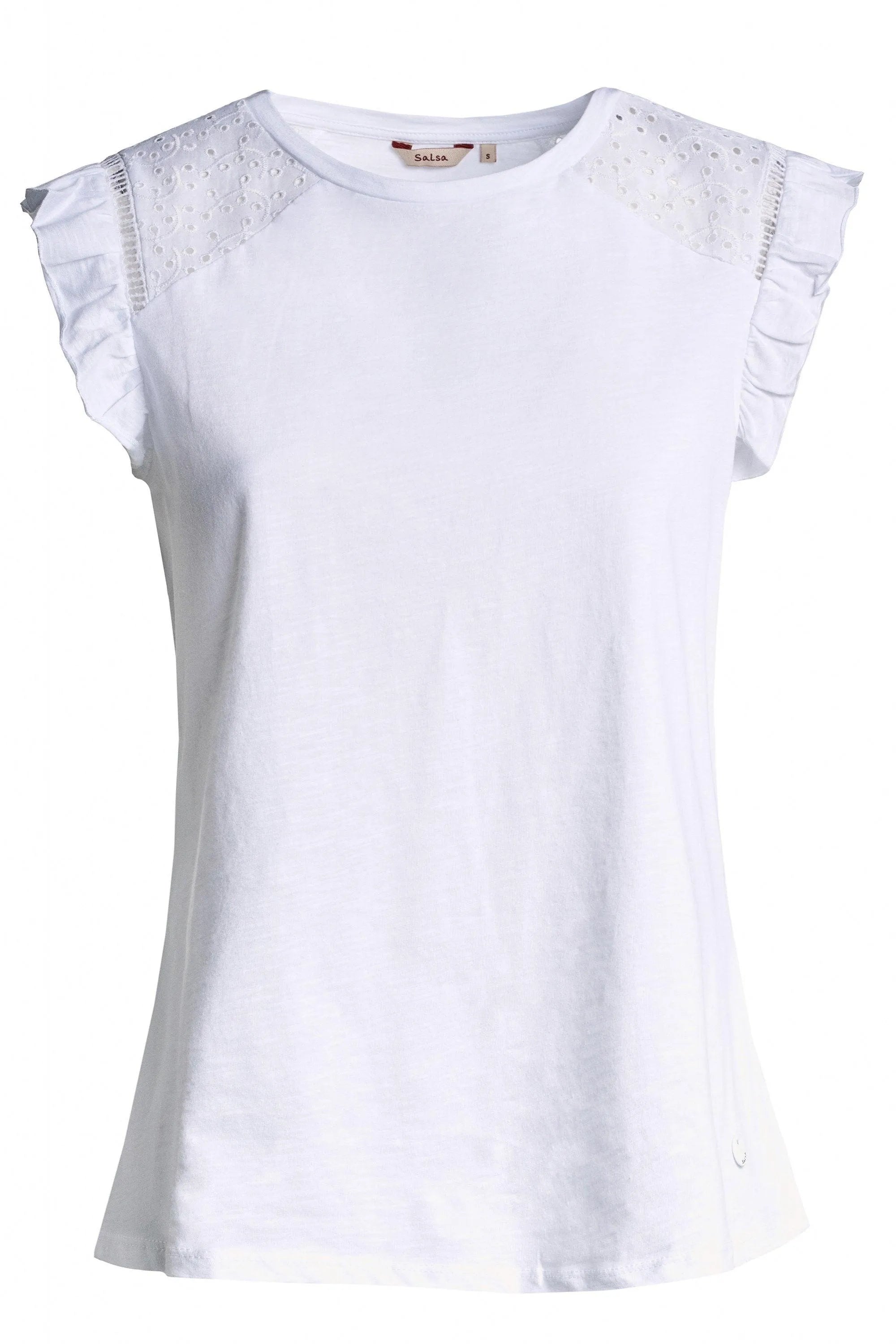 Camiseta con encaje y volantes en las mangas - ECRU