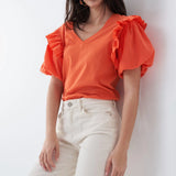 Camiseta con manga abullonada - ECRU