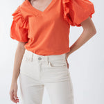 Camiseta con manga abullonada - ECRU