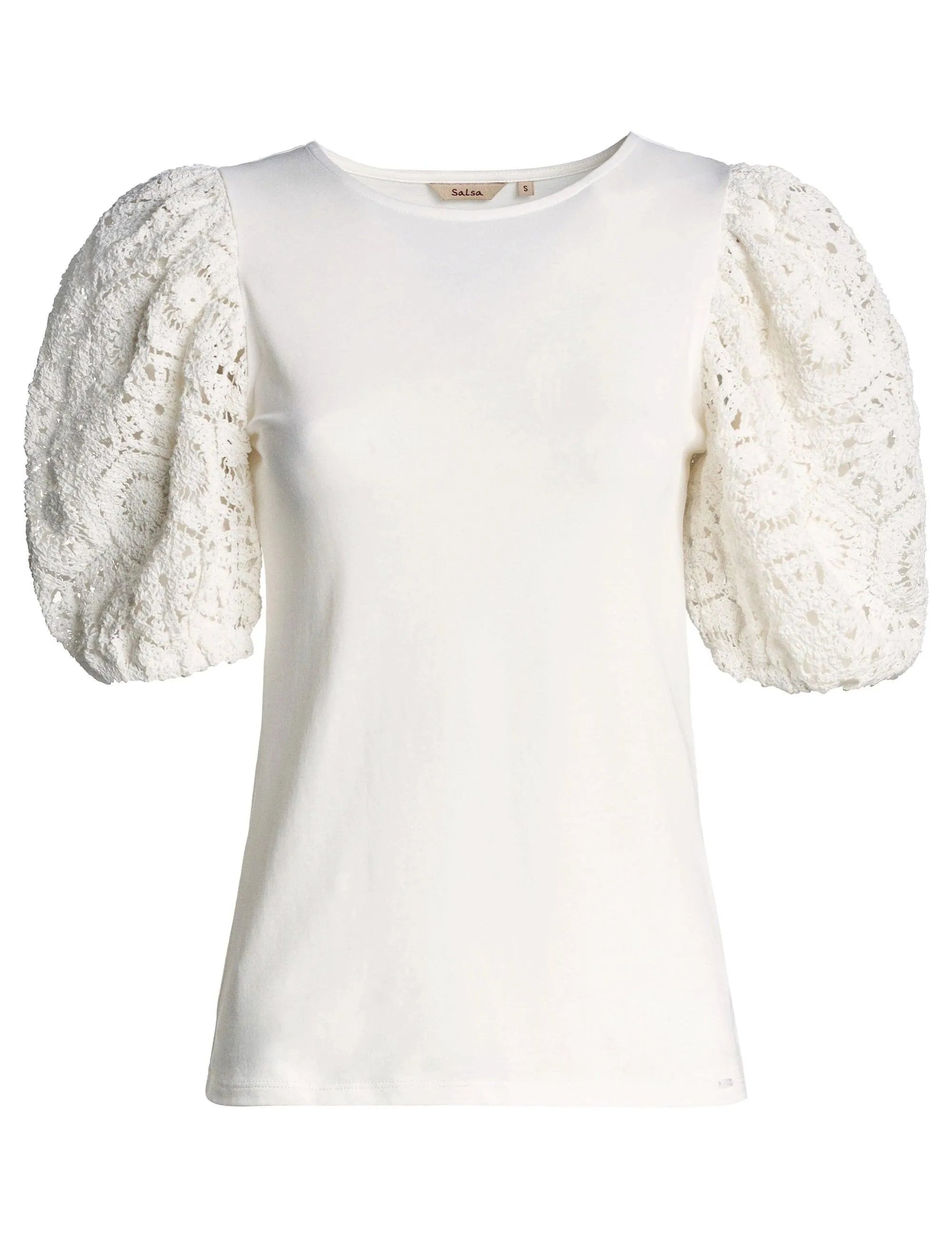 Camiseta con Manga de Encaje - ECRU