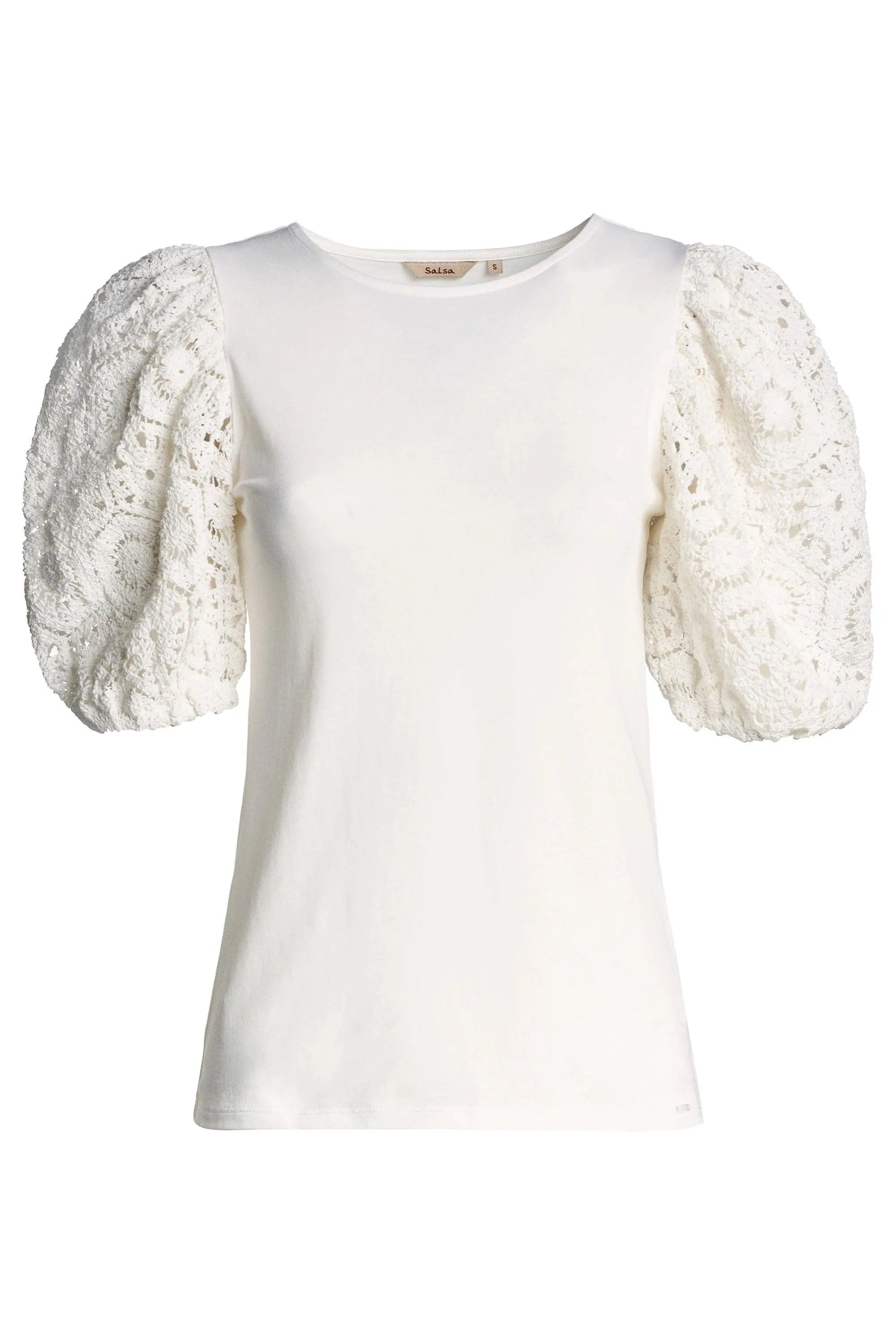 Camiseta con Manga de Encaje - ECRU