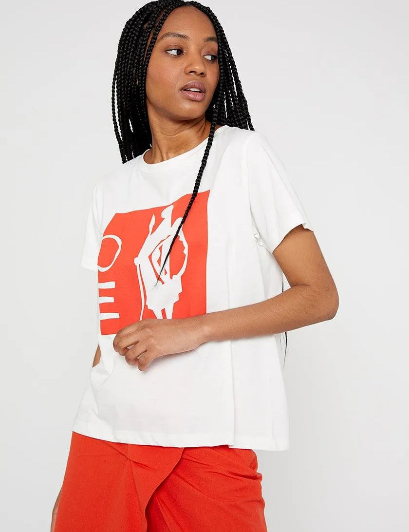 Camiseta de algodón con gráfica inspiración africana rojo - ECRU