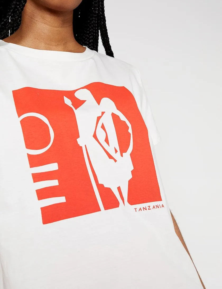 Camiseta de algodón con gráfica inspiración africana rojo - ECRU