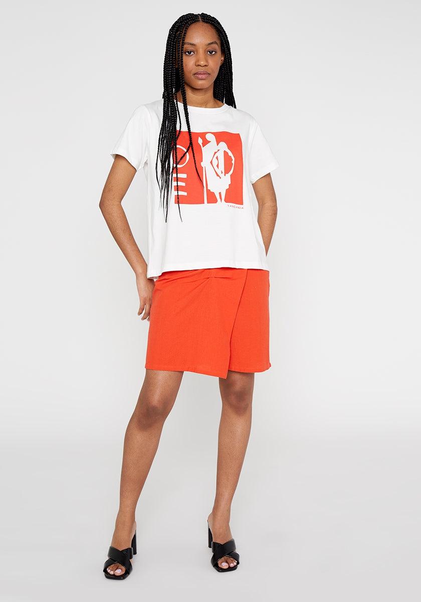 Camiseta de algodón con gráfica inspiración africana rojo - ECRU