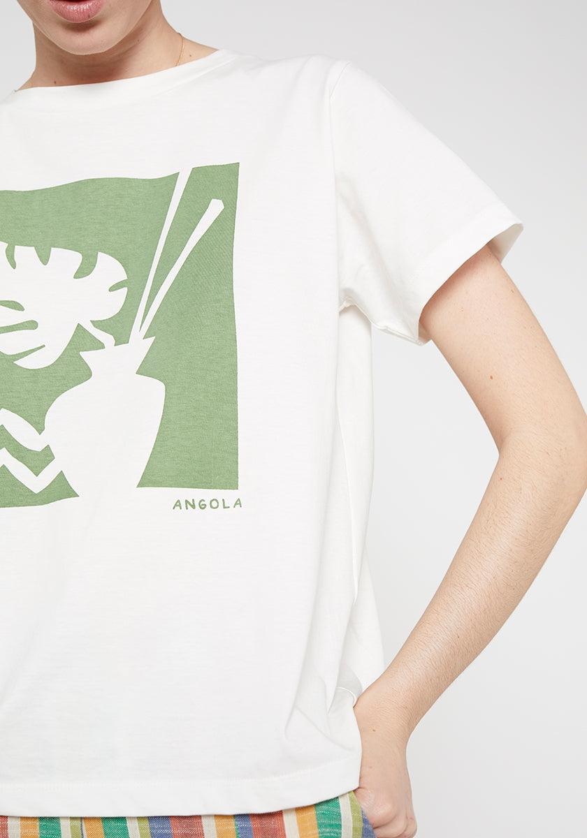 Camiseta de algodón con gráfica inspiración africana verde - ECRU
