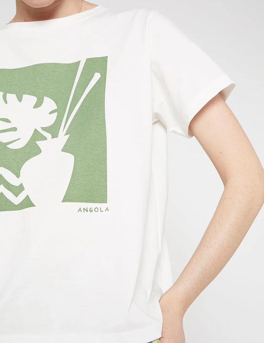 Camiseta de algodón con gráfica inspiración africana verde - ECRU