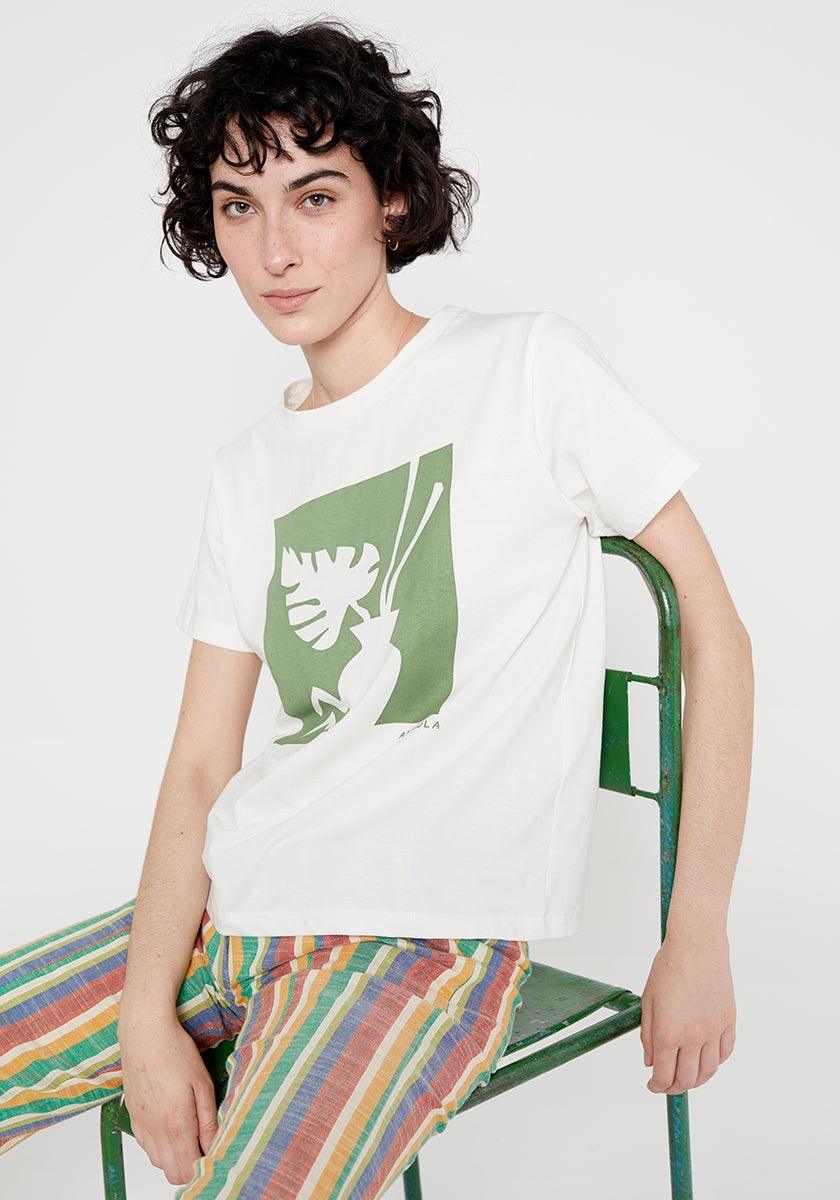Camiseta de algodón con gráfica inspiración africana verde - ECRU