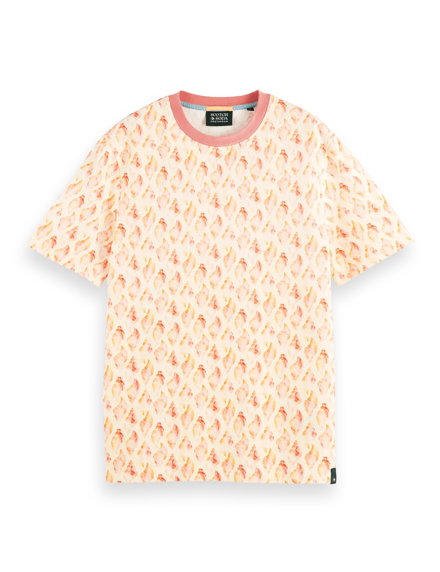 Camiseta de cuello redondo estampada en algodón orgánico - ECRU