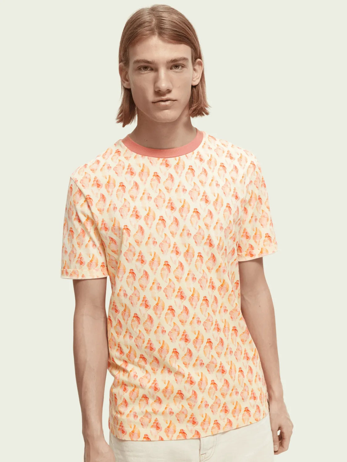 Camiseta de cuello redondo estampada en algodón orgánico - ECRU